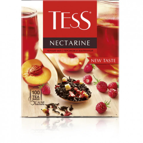 Чай TESS Nectarine черный с персиком и земляникой 100 пакетиков в конвертах по 1,8 г
