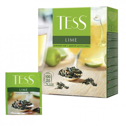 Чай TESS Lime зеленый с цедрой цитрусовых 100 пакетиков по 1,5 г