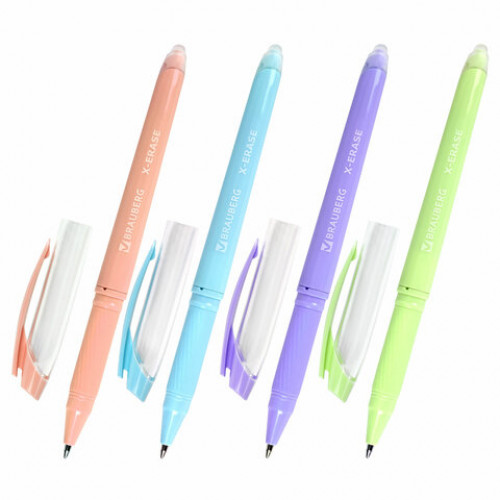 Ручка стираемая пиши-стирай гелевая с грипом BRAUBERG X-ERASE PASTEL СИНЯЯ 0,7 мм