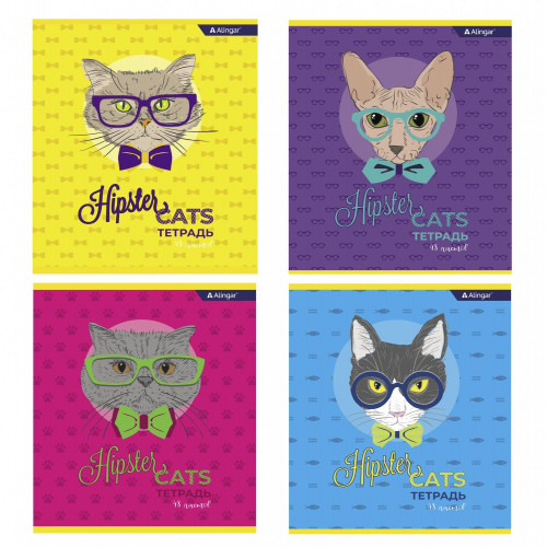 Тетрадь 48л А5 линия Alingar Hipster cats скрепка мелованный картон