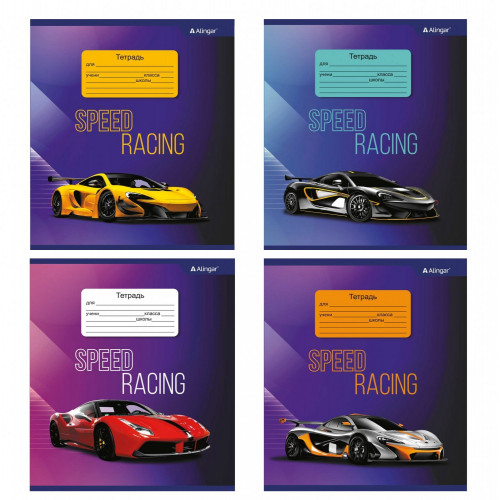 Тетрадь 12л клетка Alingar блок офсет 100% белизна мелованный картон Premium cars