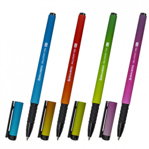Ручка шариковая BRAUBERG SOFT TOUCH GRIP GRADE NEON СИНЯЯ мягкое покрытие ассорти 0,7 мм
