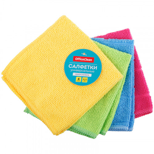 Салфетки для уборки OfficeClean Универсальные набор 4шт микрофибра 25*25см