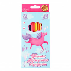 Карандаши цветные 24 цвета дерево трехгранный двусторонние Funny Unicorn ERGO First КОКОС