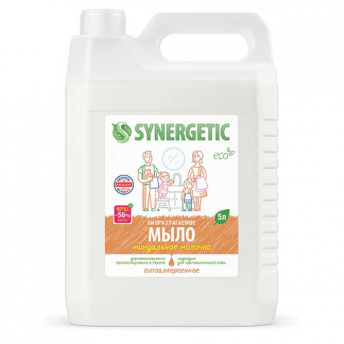 Мыло жидкое 5 л SYNERGETIC Миндальное молочко гипоаллергенное биоразлагаемое