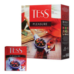 Чай TESS Pleasure черный с шиповником, яблоком, лимонным сорго 100 пакетиков в конвертах по 1,5 г